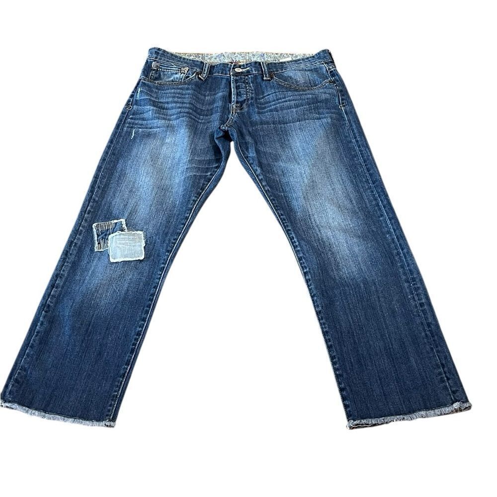 Lucky Brand Stylish Blue Denim Cropped Jeans With Patch Design, Size 8/29